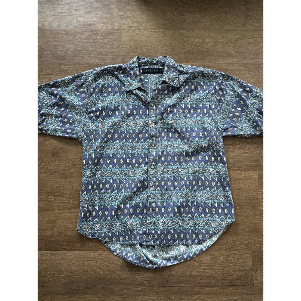 Vintage Cherokee Tribal Hawaiian Pattern Print Polo Shirt Lounge Size‎ Large USA